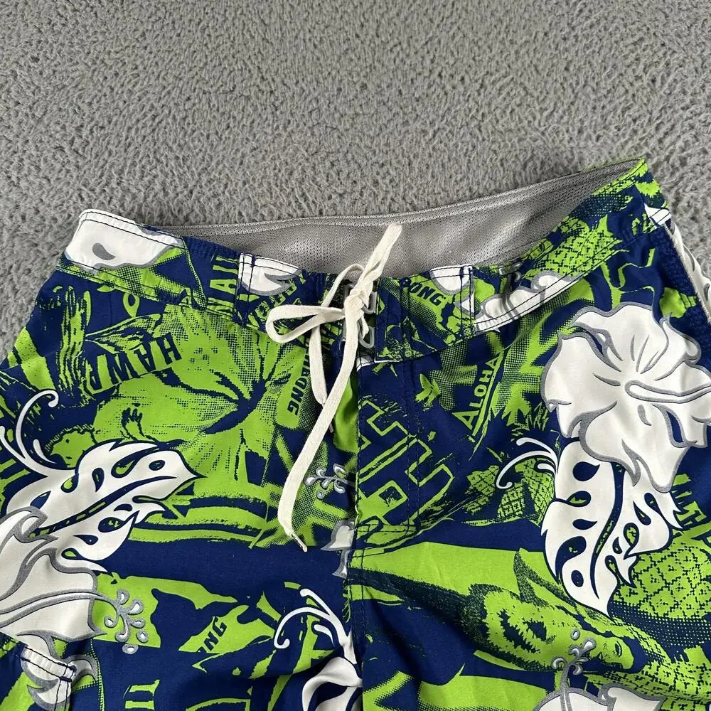 Vtg Billabong Board Shorts Mens 36 Blue Green Floral Hawaiian Surf Swim Trunks